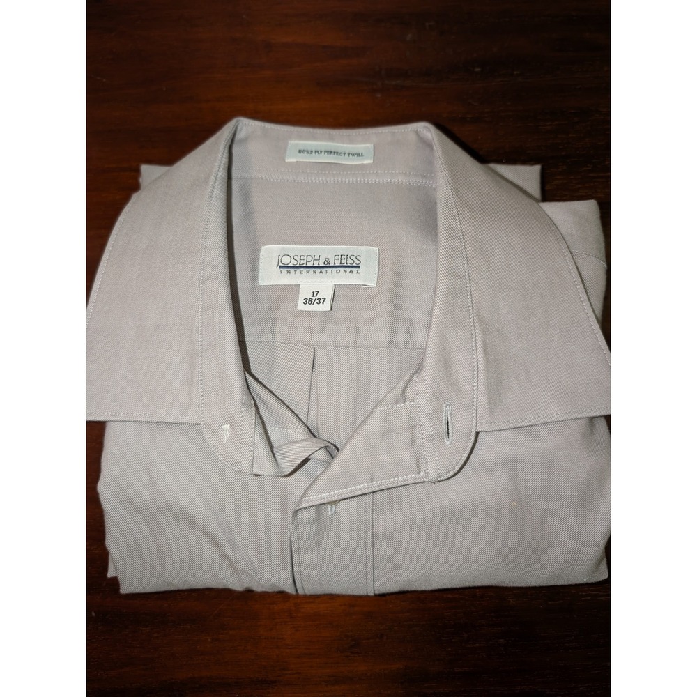 Joseph & Feiss Gray Twill Dress Shirt Mens 17 36/37 Long Sleeve Button‎ Down